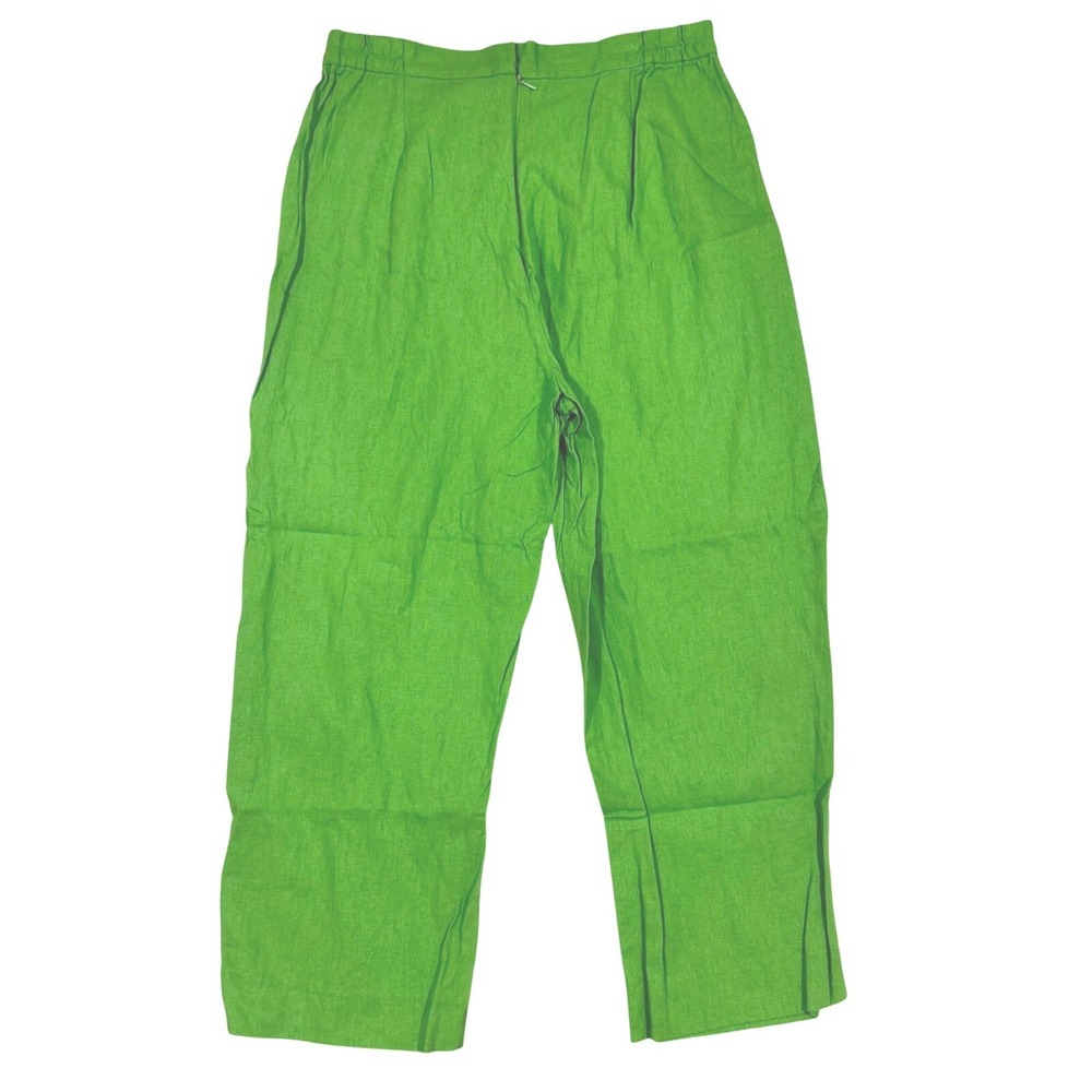 Vintage High Rise Bright Green Linen Blend Wide Leg Cropped Pants Size 14 32"